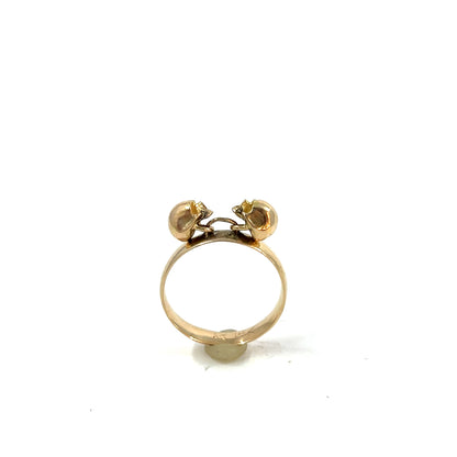 14k Two Skull Jangle Ring