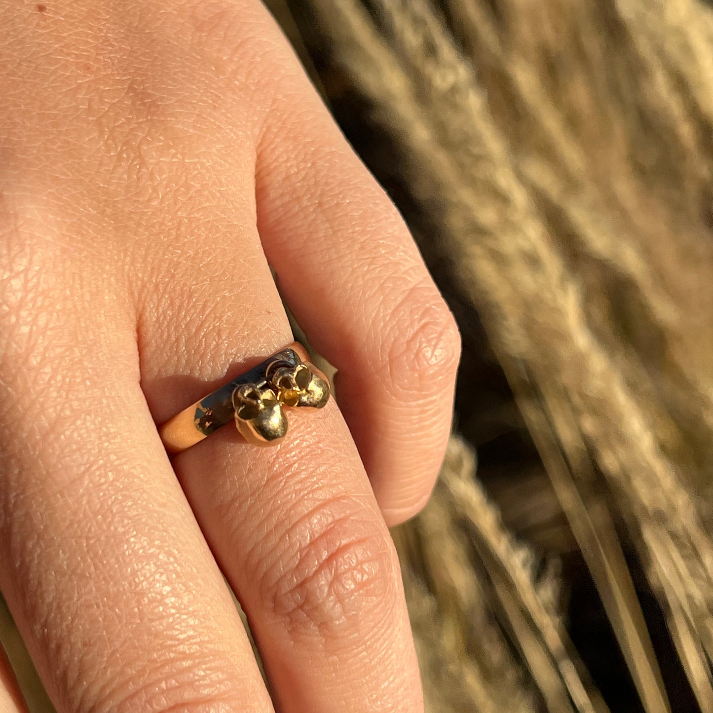 14k Two Skull Jangle Ring