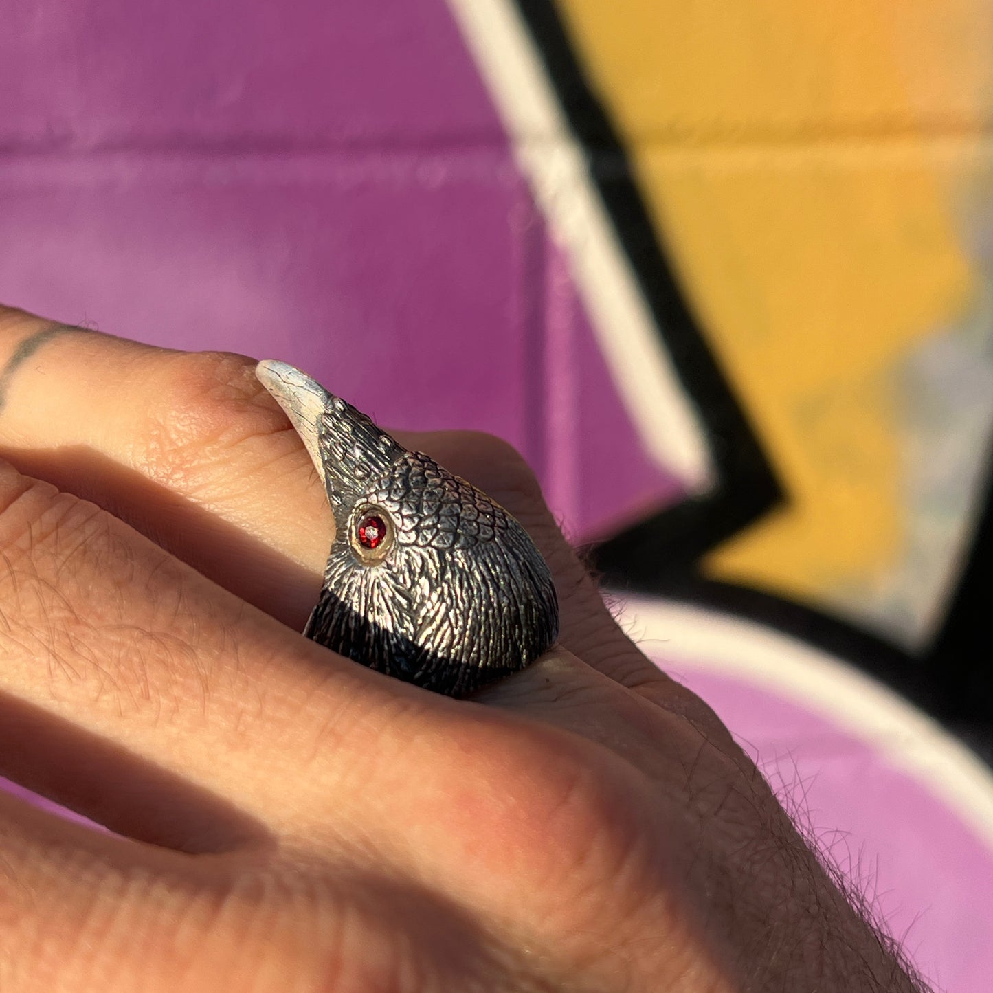 Corvid Ring (Garnet Eyes, Size 10)