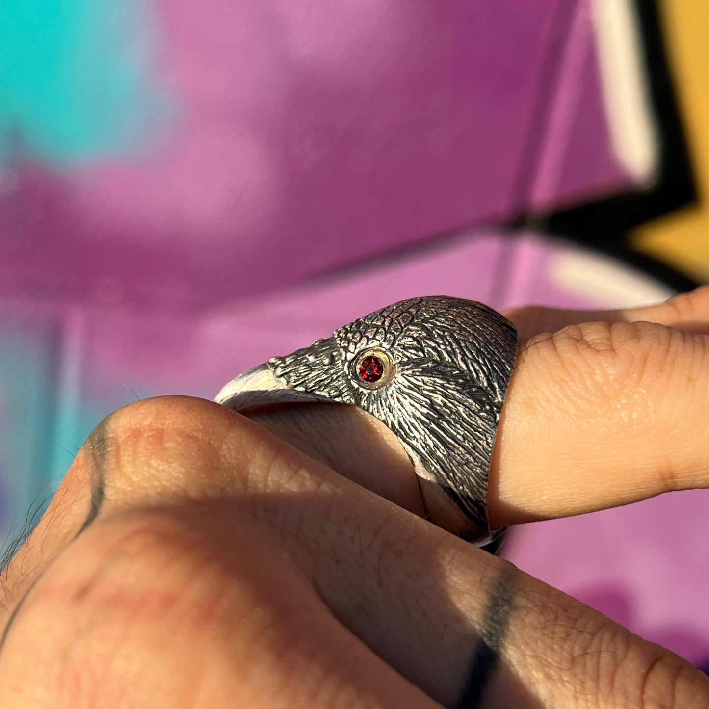 Corvid Ring (Garnet Eyes, Size 10)