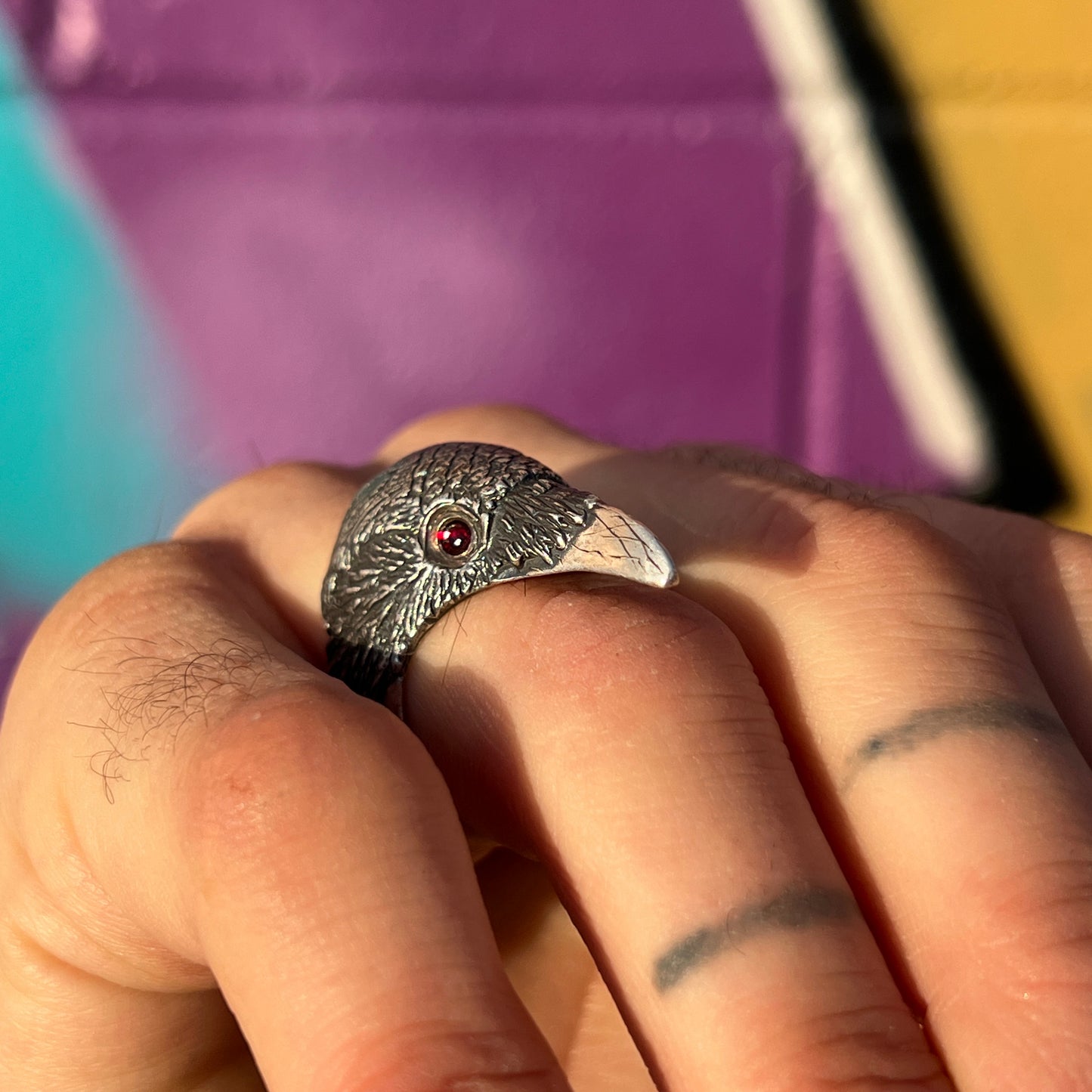 Corvid Ring (Garnet Eyes, Size 10)