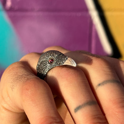 Corvid Ring (Garnet Eyes, Size 10)