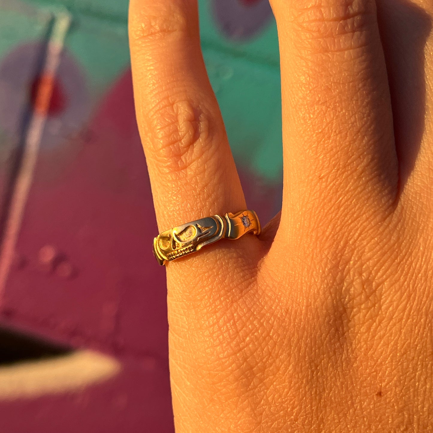 14k Death's Head Mourning Ring (Diamonds)