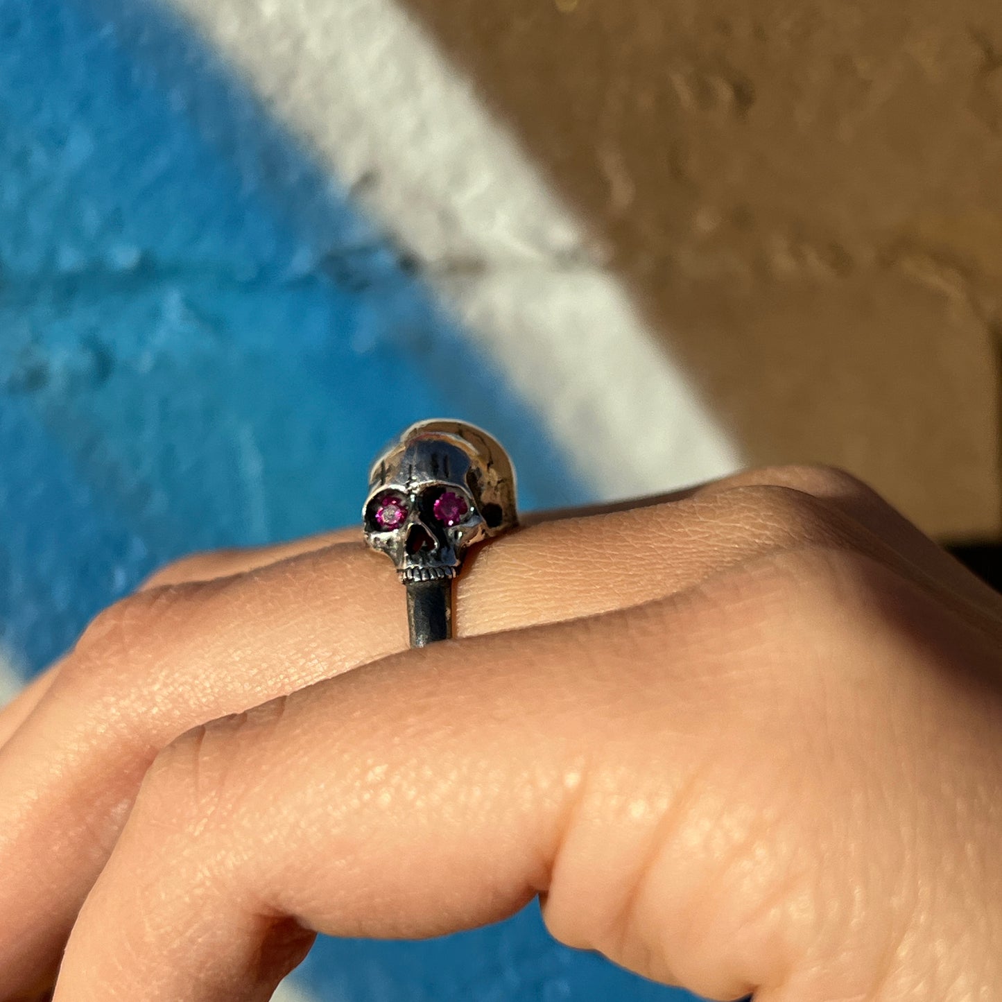 Double Skull Dome Ring (Ruby & Topaz Eyes)