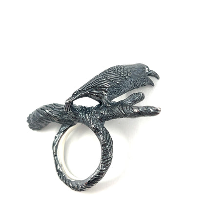 Raven on a Branch Ring (Moissanite eyes)