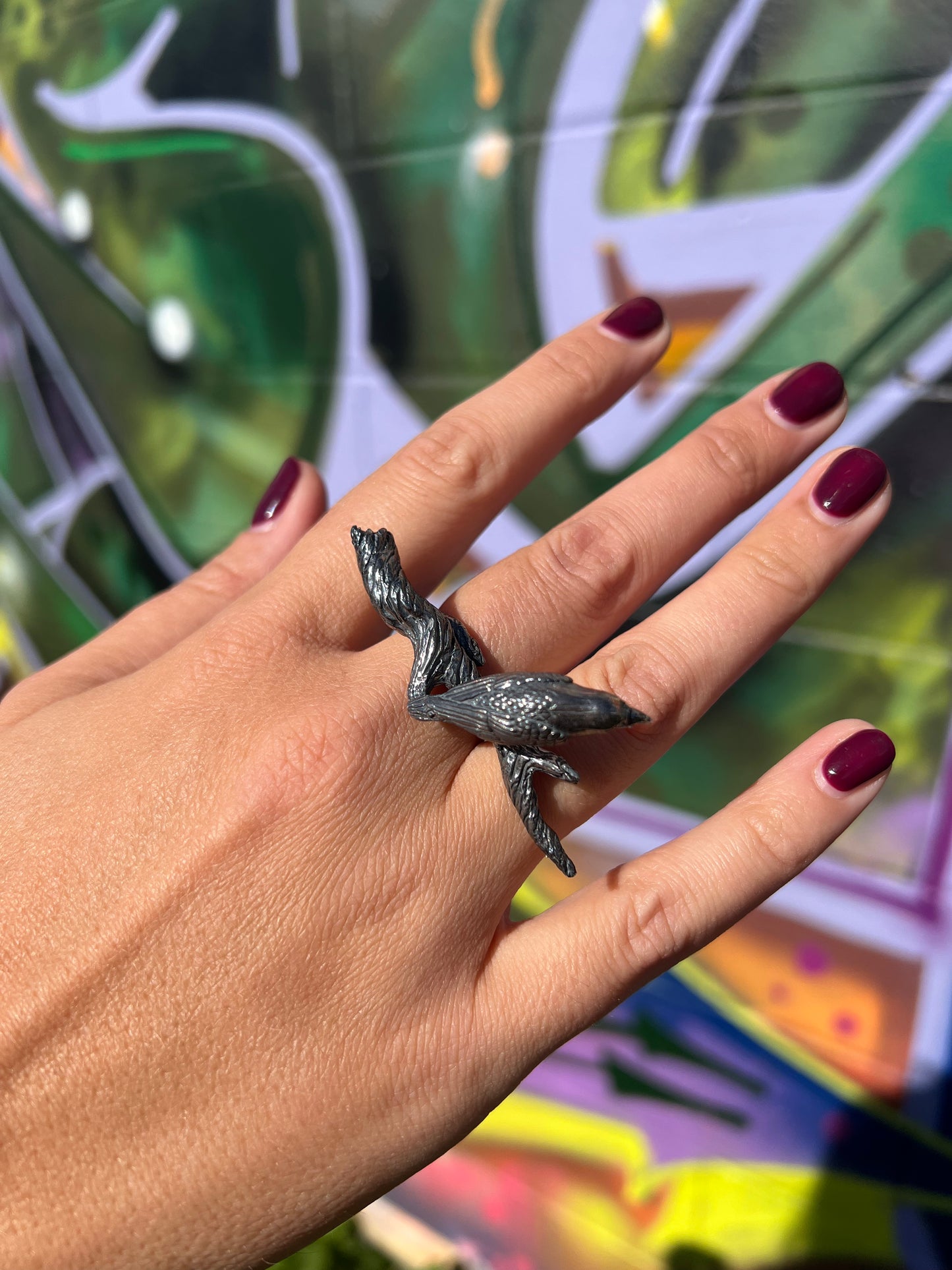 Raven on a Branch Ring (Moissanite eyes)