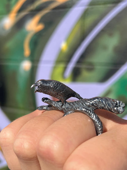 Raven on a Branch Ring (Moissanite eyes)