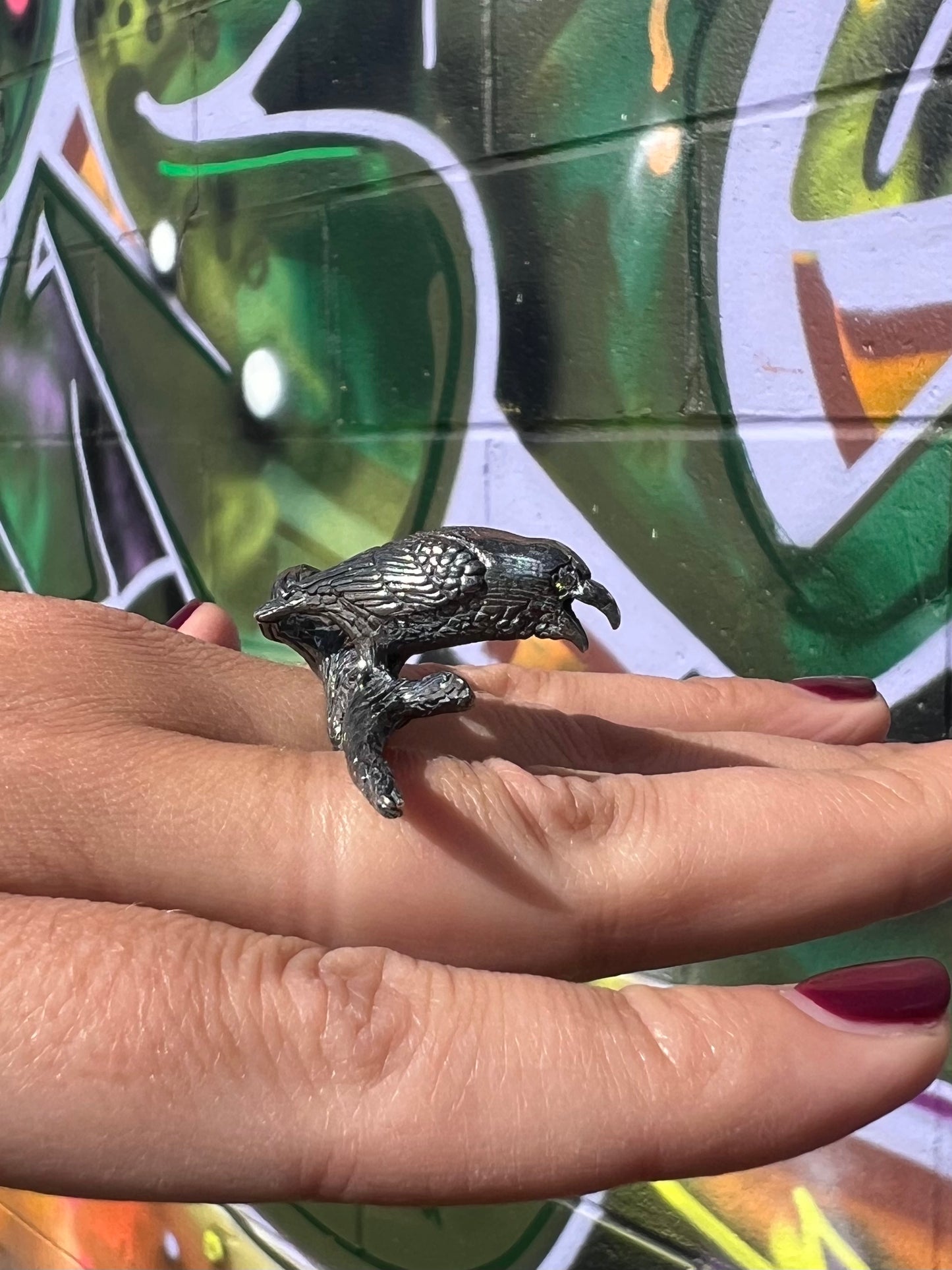 Raven on a Branch Ring (Moissanite eyes)