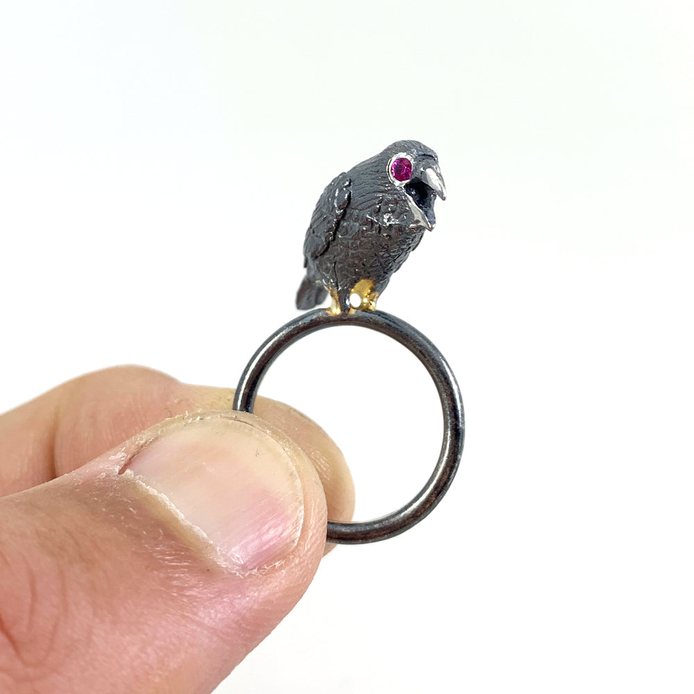 Raven Ring with Rubies and Gold